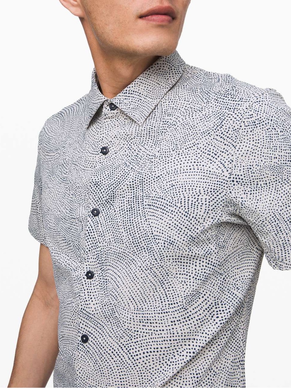 Lululemon Mens Airing Easy Short Sleeve Button Down Shirt Navy Blue Dot size S